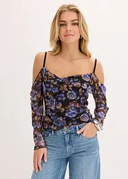 Cold-shoulder-topp i lett mesh, bonprix