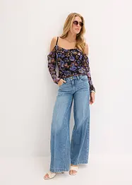 Cold-shoulder-topp i lett mesh, bonprix