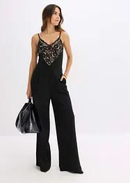 Jumpsuit i jersey med blonder, bonprix