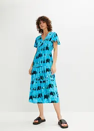 Knelang jerseykjole med vingeermer, volanger og lommer, bonprix
