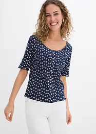 Ribbet topp med blomsterprint, halvlange ermer, bonprix
