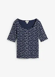 Ribbet topp med blomsterprint, halvlange ermer, bonprix