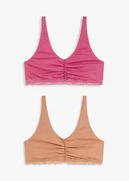 Bralette med bomull og blonde (2-pack), bonprix