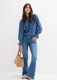 Denimbluse med rysjer, bonprix