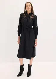 Midikjole i bomull med blondeinnfelling, bonprix