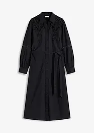 Midikjole i bomull med blondeinnfelling, bonprix