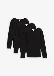 Langermet topp i 100% bomull (3-pack), bonprix
