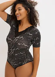Body med halvlange ermer av modal med blonde, bonprix