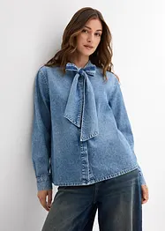 Jeansbluse med sløyfe, bonprix