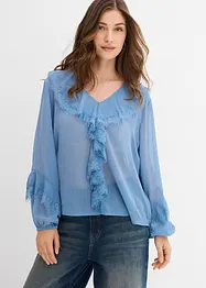 Chiffonbluse med volanger, bonprix