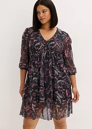 Mesh-jerseykjole med volanger, bonprix