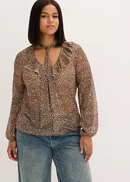 Mesh-topp med volang og sløyfe, bonprix