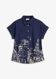 Oversized, kortermet poplinbluse av bomull, bonprix