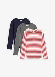 Langermet topp i ren økologisk bomull (3-pack), bonprix