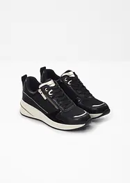 Trendy sneakers fra Tamaris med glitrende overmateriale og detaljer i reptil- og lakkstil, Tamaris