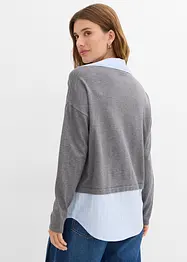 Genser i finstrikk med bluse-innfelling, bonprix