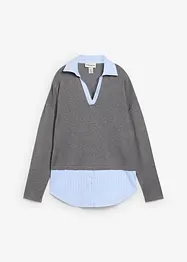 Genser i finstrikk med bluse-innfelling, bonprix