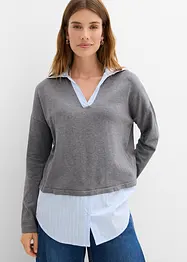 Genser i finstrikk med bluse-innfelling, bonprix