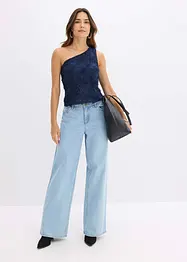 One shoulder-topp med broderi, bonprix
