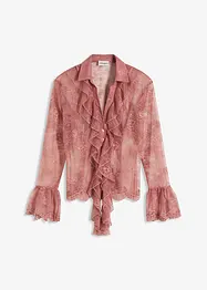 Transparent bluse med blonder, bonprix