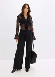 Transparent bluse med blonder, bonprix