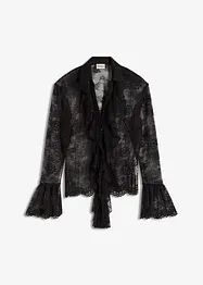 Transparent bluse med blonder, bonprix