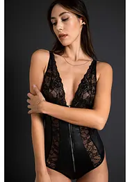 Stringbody ouvert i wetlook med glidelås, bonprix