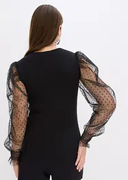 Finstrikket genser med mesh-ermer, bonprix