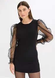 Finstrikket genser med mesh-ermer, bonprix