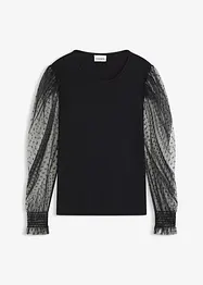 Finstrikket genser med mesh-ermer, bonprix