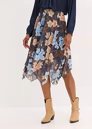 Midiskjørt i chiffon med asymmetrisk fald, bonprix