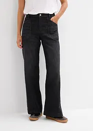 Wide Leg-jeans Mid Waist med påsatte lommer, bonprix