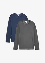 Langermet shirt i vasket materiale (2-pack), bonprix