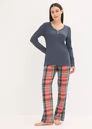 Pyjamas med ribbetopp og flanellbukse med glittergarn, bonprix