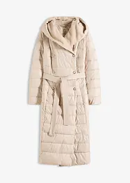 Vannavvisende, vattert kåpe med besetning i ullstil og knytebelte (2 deler), bonprix