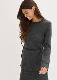 Strikket topp med ull og knytebånd i imitert skinn, bonprix