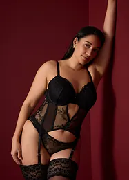 Korsett med spiler og stringtruse med nydelig broderi (2-delt sett), bonprix