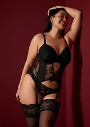 Korsett med spiler og stringtruse med nydelig broderi (2-delt sett), bonprix
