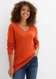 Finstrikket lang basic-genser med V-hals, bonprix