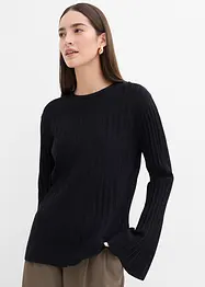 Finstrikket genser i viskosemiks og plissé-look, bonprix