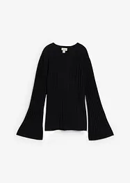Finstrikket genser i viskosemiks og plissé-look, bonprix