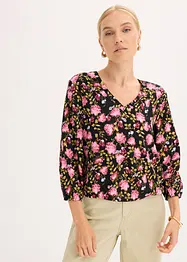 Chiffonbluse med blomsterprint og rynking i falden, bonprix