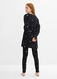Lang topp og leggings med myk, økologisk bomull og glittertrykk (4-delt sett), bonprix