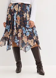 Midiskjørt i chiffon med asymmetrisk fald, bonprix