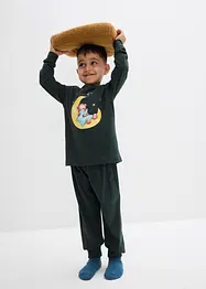 Pyjamas i myk bomull med trykk som lyser om natten (2-delt sett), bonprix