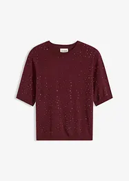 Finstrikket, kortermet genser med strass, bonprix