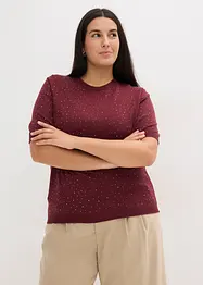 Finstrikket, kortermet genser med strass, bonprix