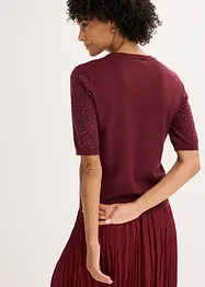 Finstrikket, kortermet genser med strass, bonprix