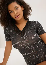 Body med halvlange ermer av modal med blonde, bonprix