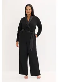 Jumpsuit i strukturert krepp med innfelling i sateng, bonprix